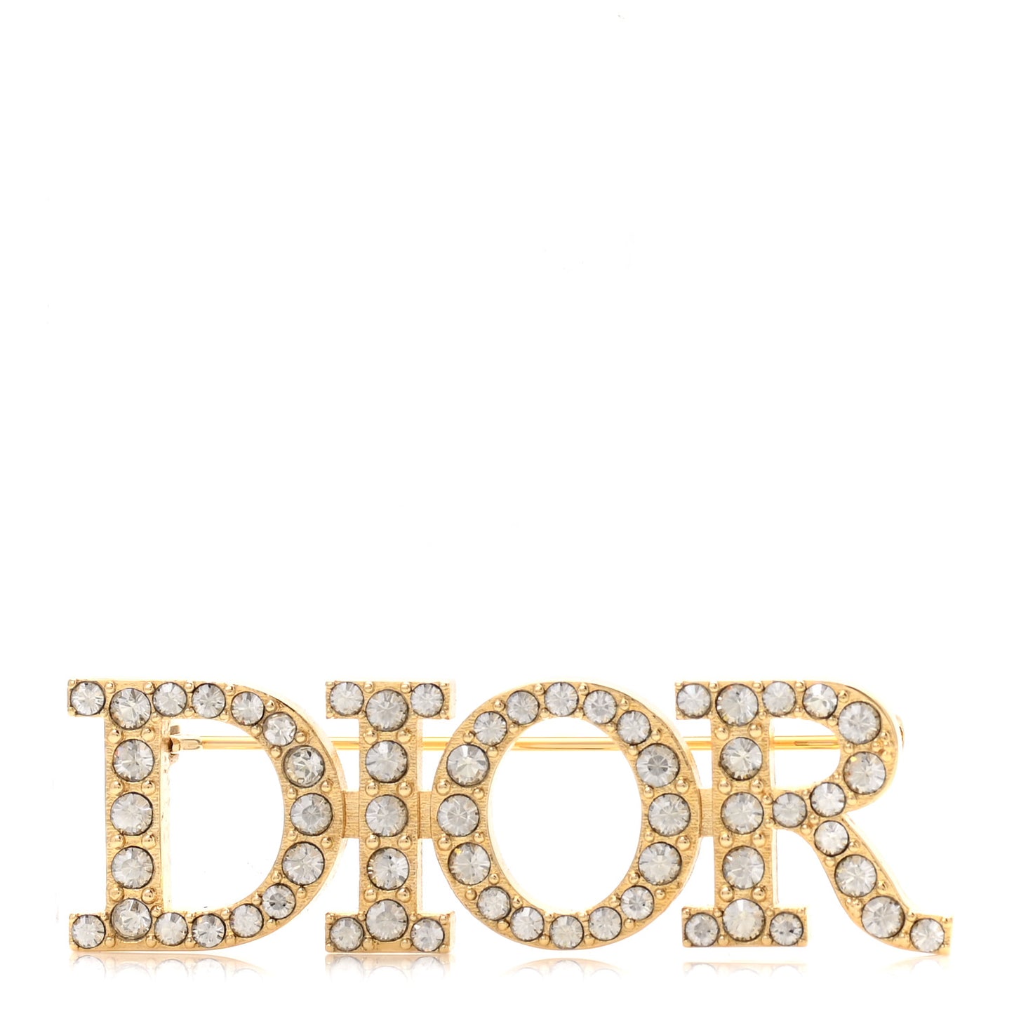 Crystal Dior Logo Brooch Gold