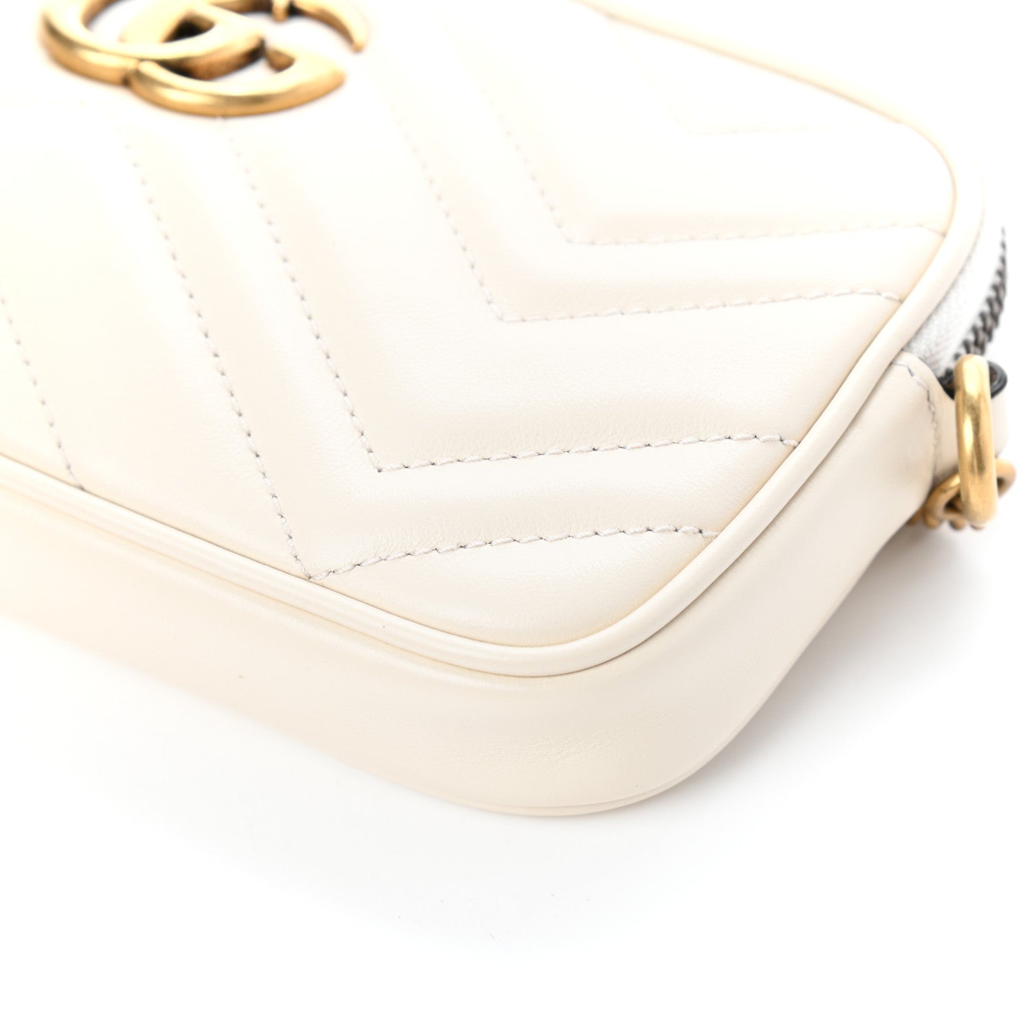 Gucci Calfskin Matelasse Mini GG Marmont Chain Crossbody Bag White 9 of 9