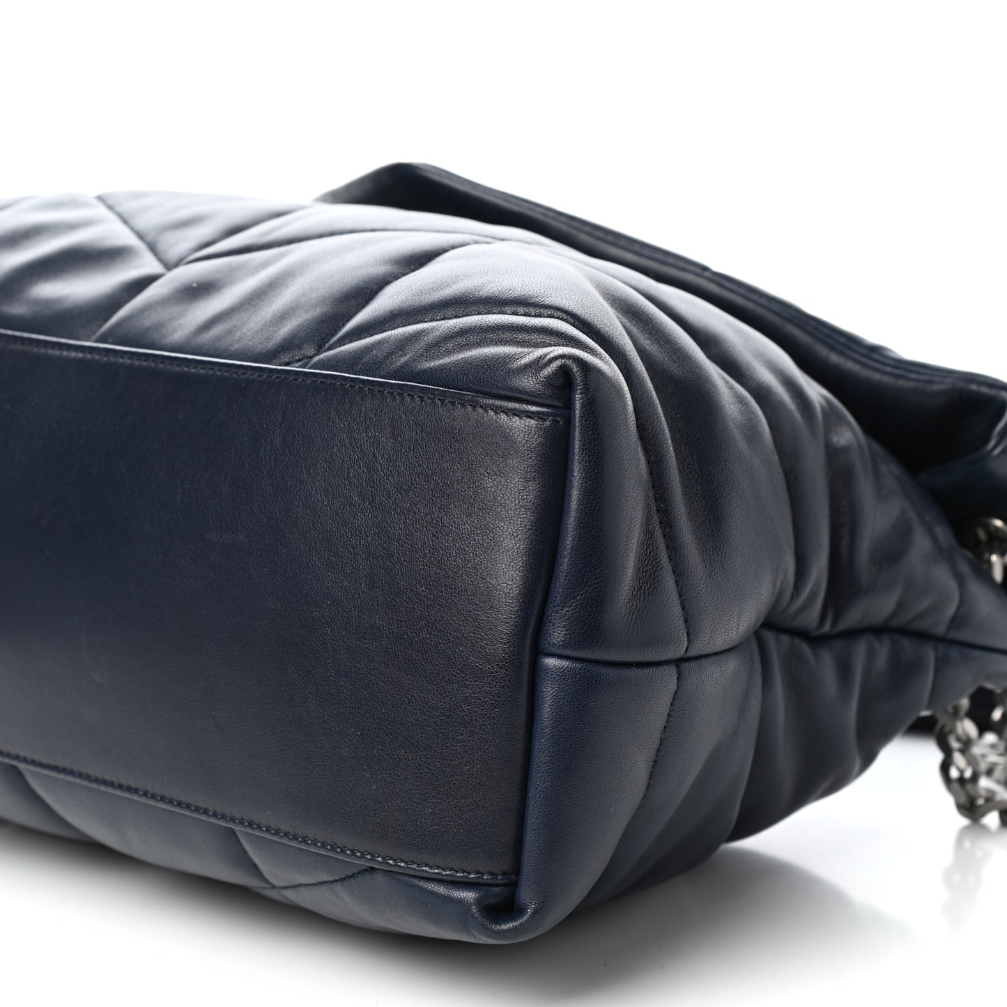 Lambskin Quilted Medium Loulou Puffer Monogram Chain Satchel Navy