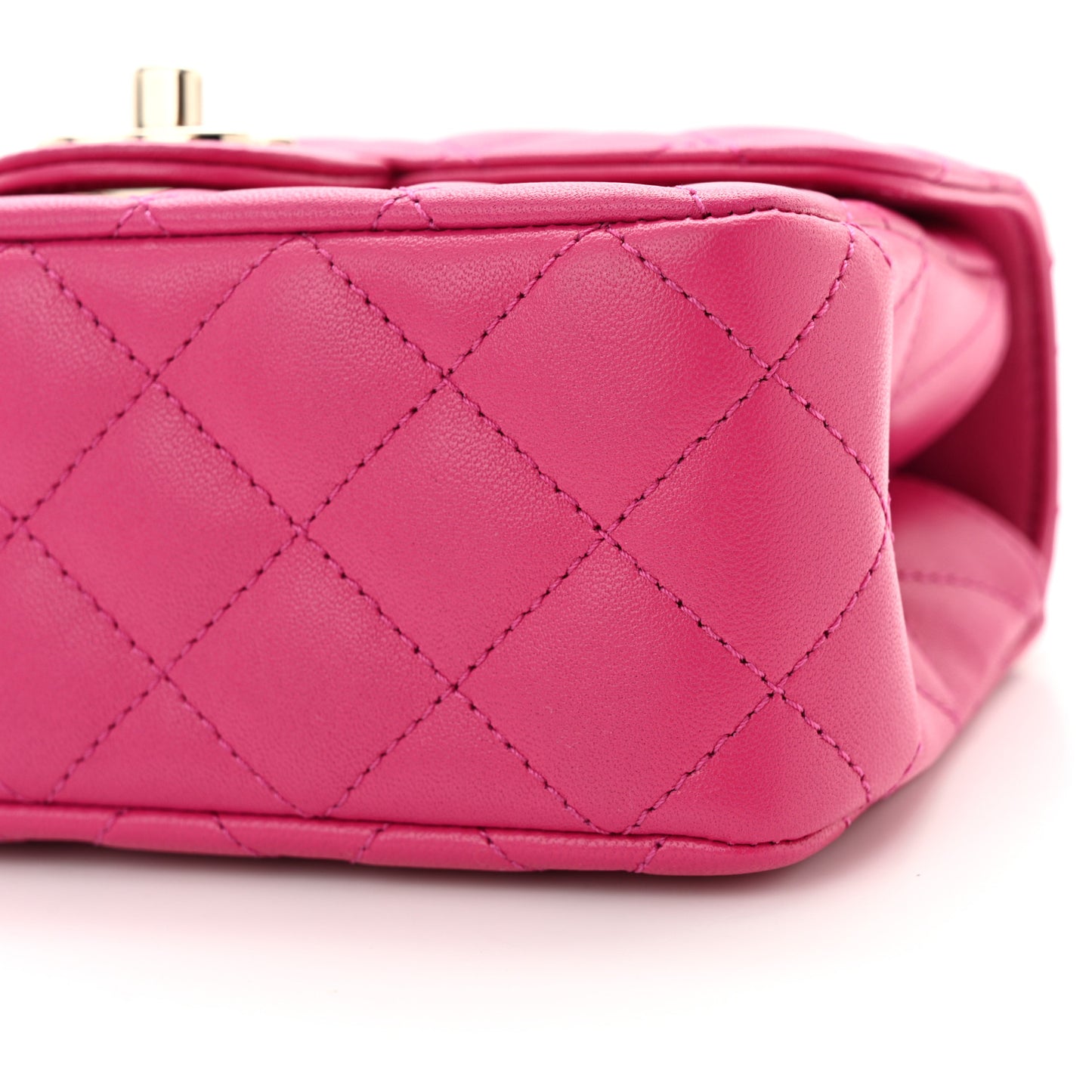 Lambskin Quilted Mini Crystal Top Handle Rectangular Flap Dark Pink