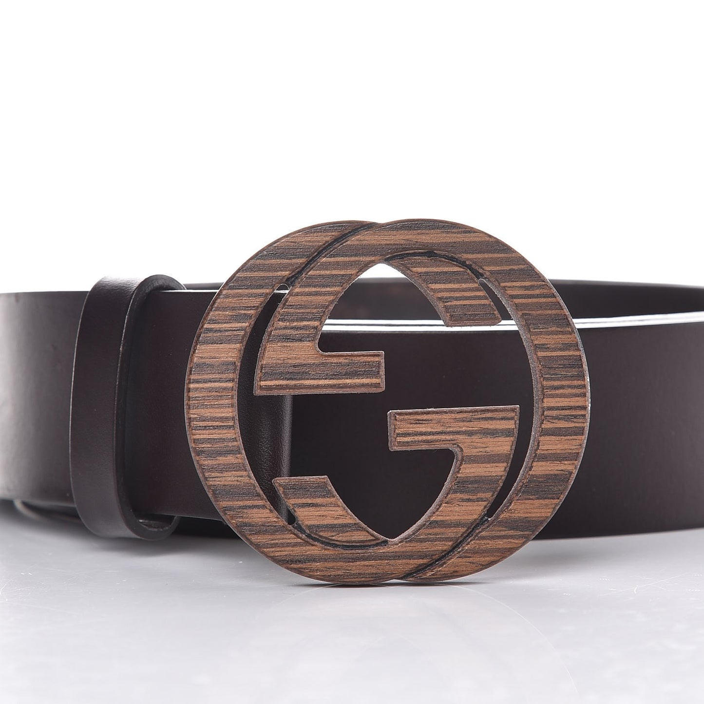 Calfskin Wood Interlocking G Belt 95 38 Brown
