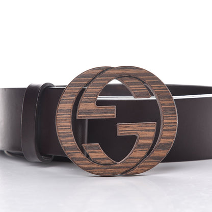Gucci Calfskin Wood Interlocking G Belt 95 38 Brown 4 of 9