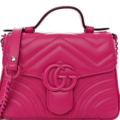 Gucci Calfskin Matelasse Monochrome Mini GG Marmont Top Handle Shoulder Bag Classic Fuxia 7 of 10