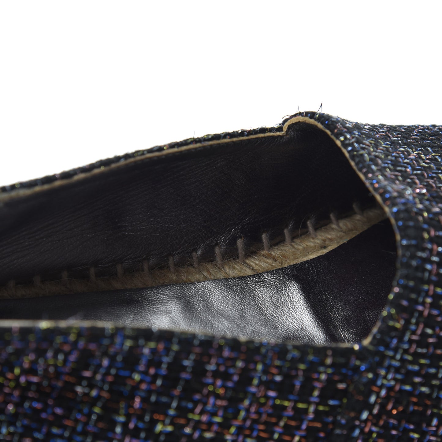 Tweed Patent Goatskin CC Espadrilles 36 Black Pink Yellow Silver