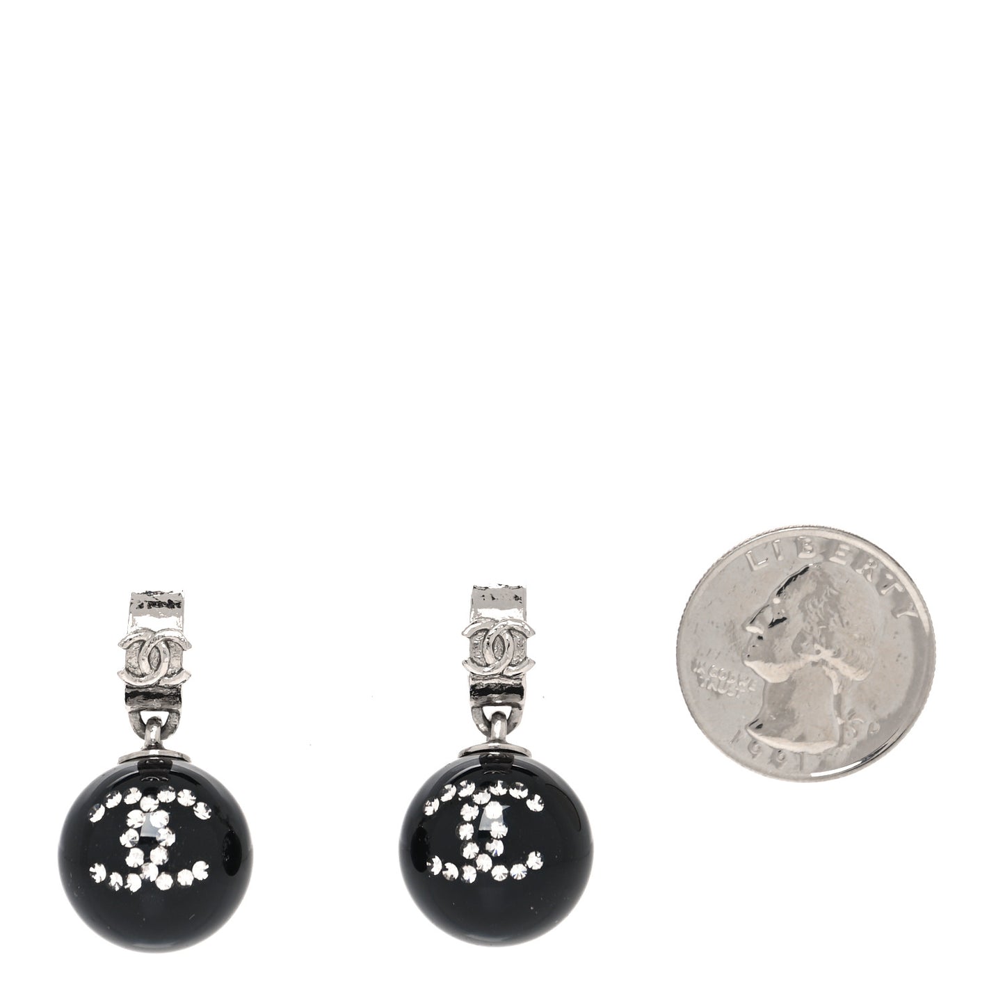 Resin Crystal CC Ball Drop Earrings Black