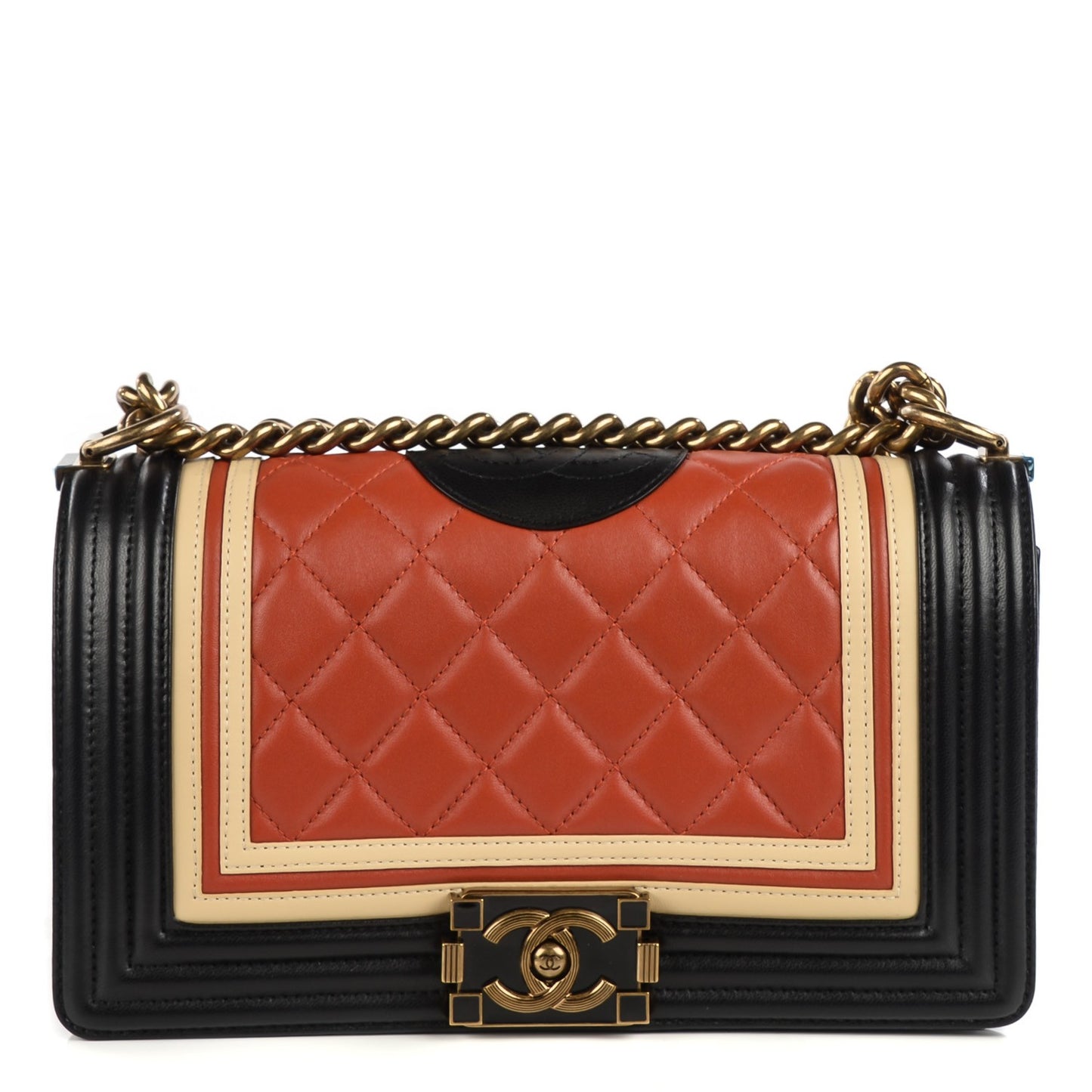 Lambskin Quilted Medium Crest Embellished Boy Flap Multicolor