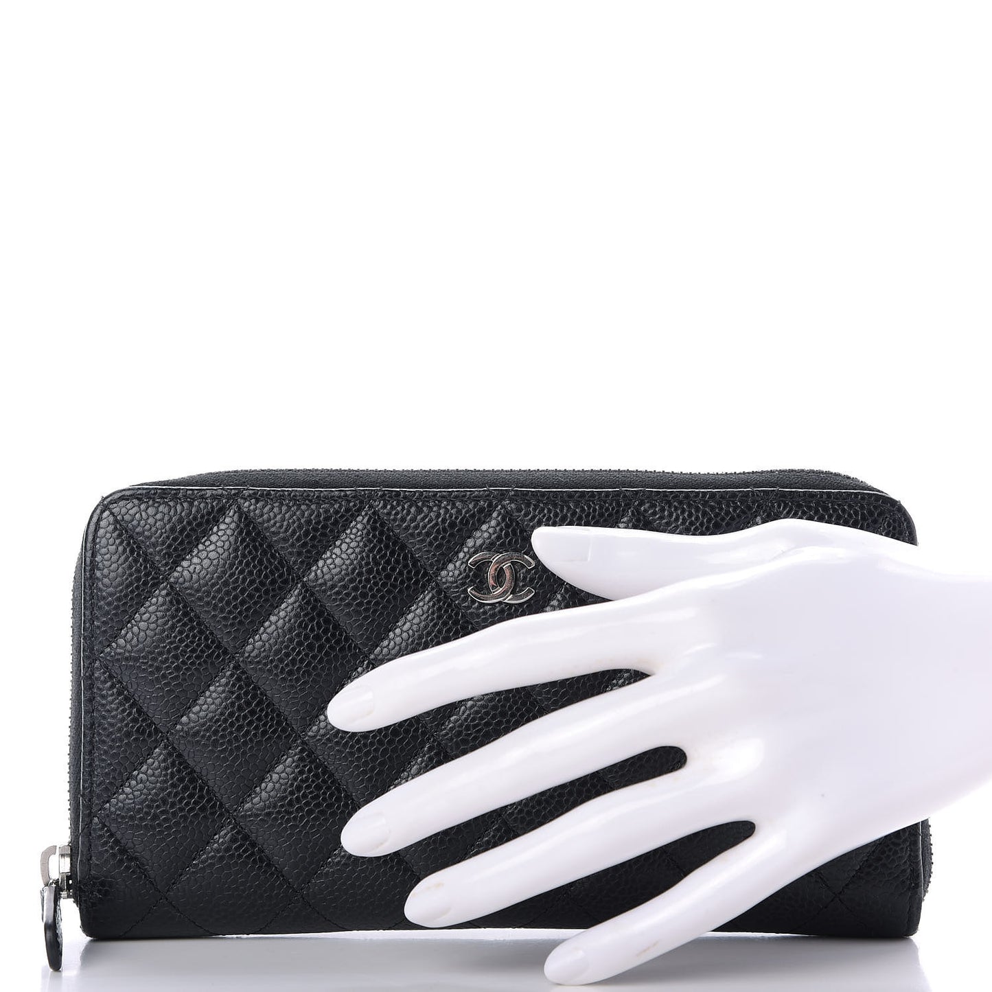 Caviar Quilted Large Gusset Zip Around Wallet Black