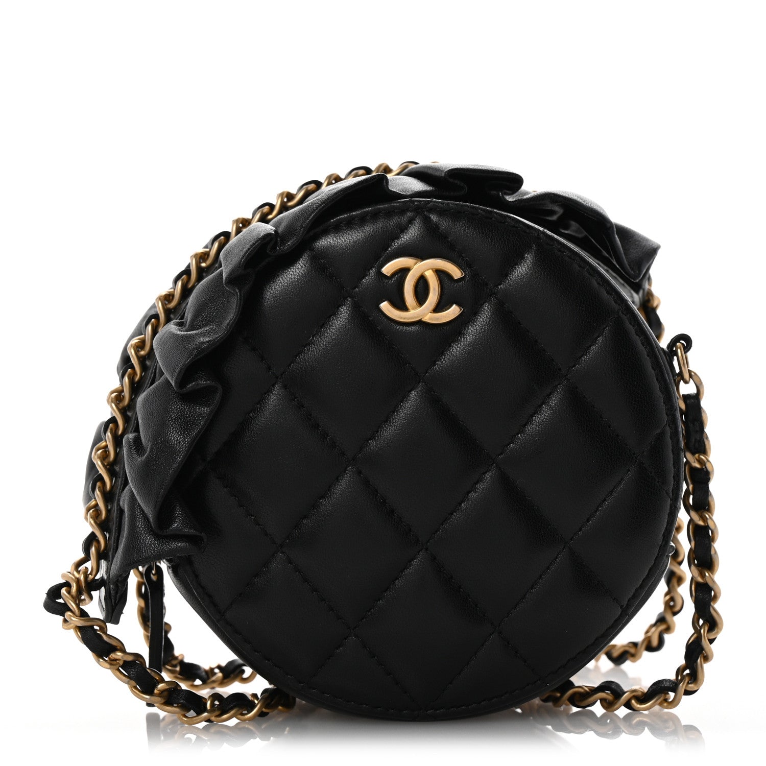 Chanel Lambskin Quilted Romance Round Clutch With Chain Black 1 of 13