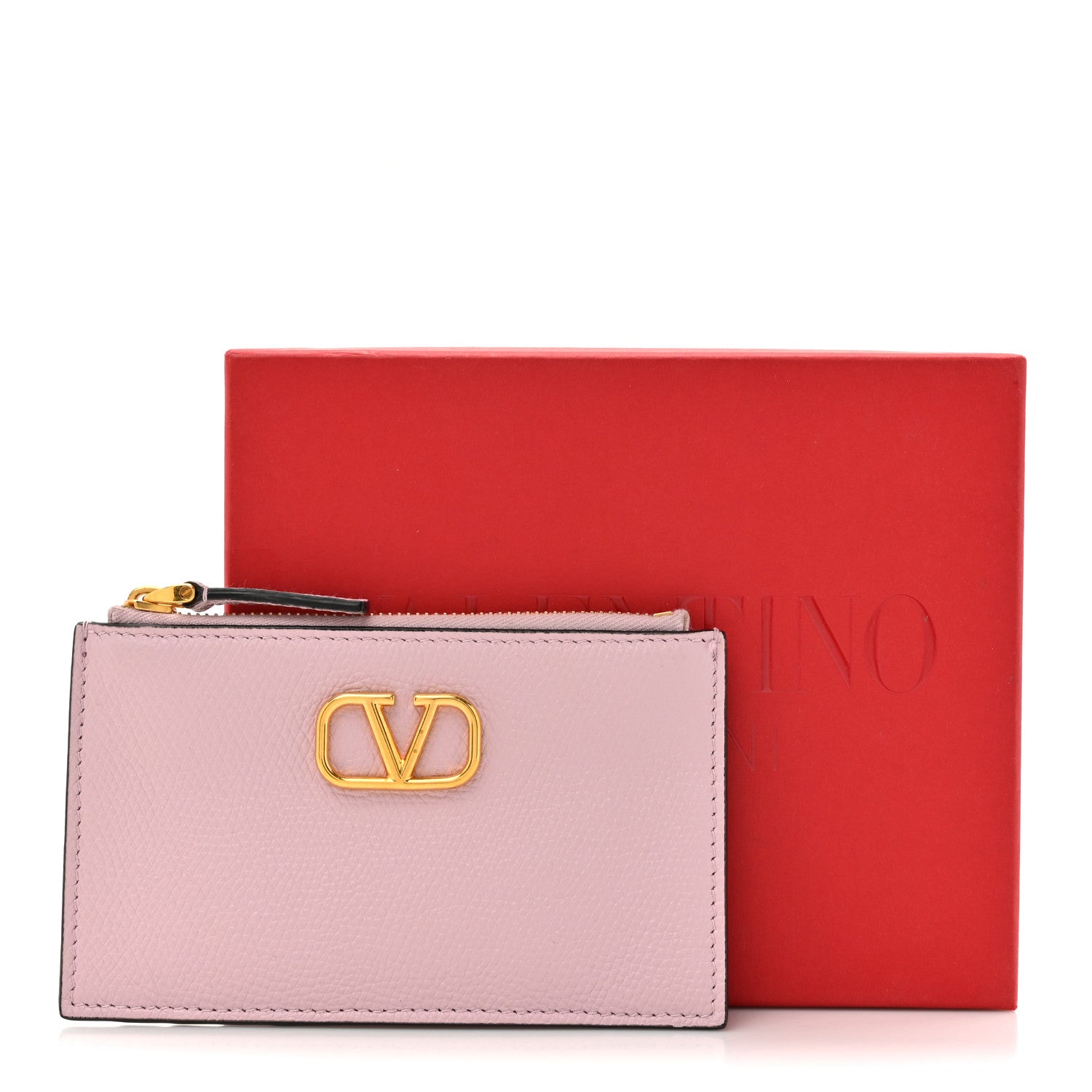 Valentino Garavani Grained Calfskin VLogo Coin Case Card Holder Cipria 7 of 7