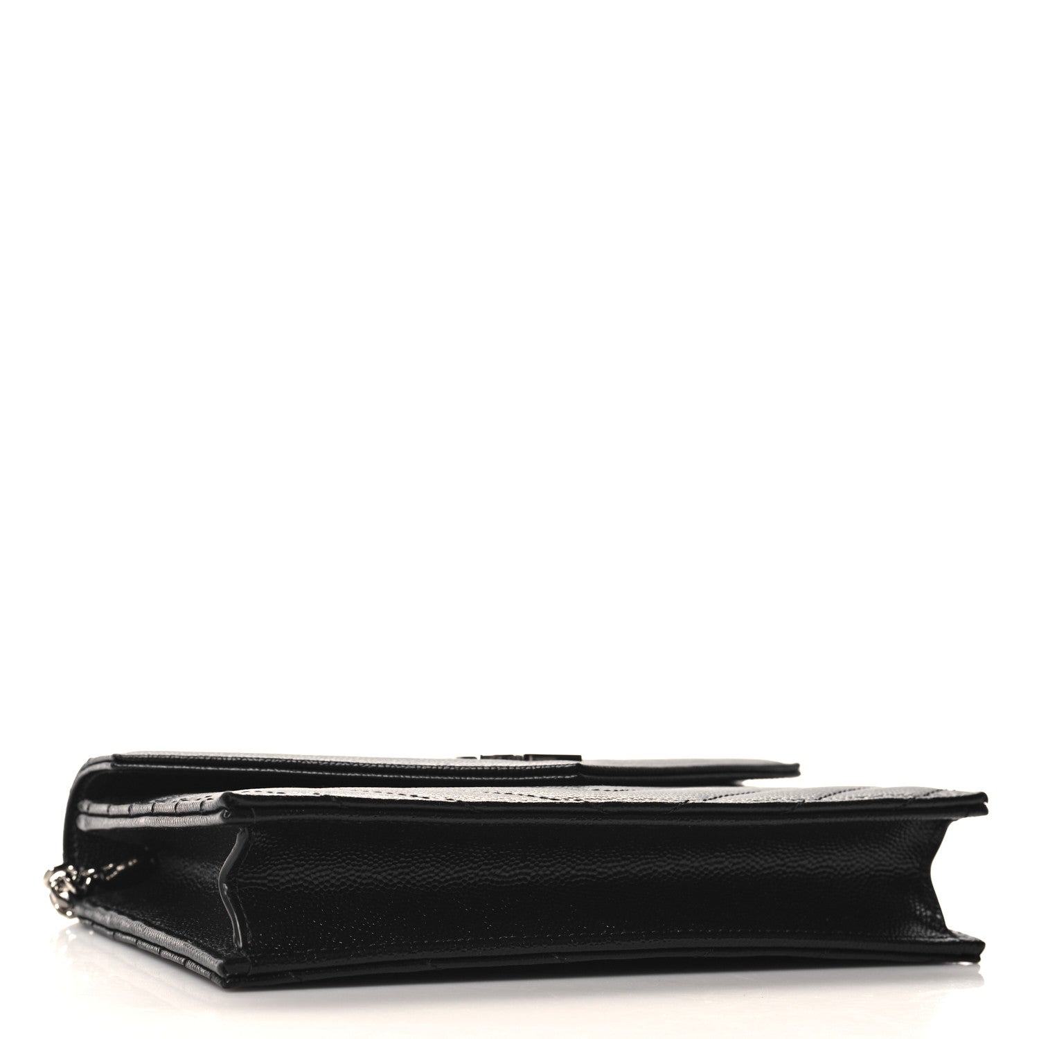 Saint Laurent Grain De Poudre Matelasse Chevron Monogram Envelope Chain Wallet Black 4 of 10