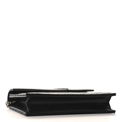 Saint Laurent Grain De Poudre Matelasse Chevron Monogram Envelope Chain Wallet Black 4 of 10