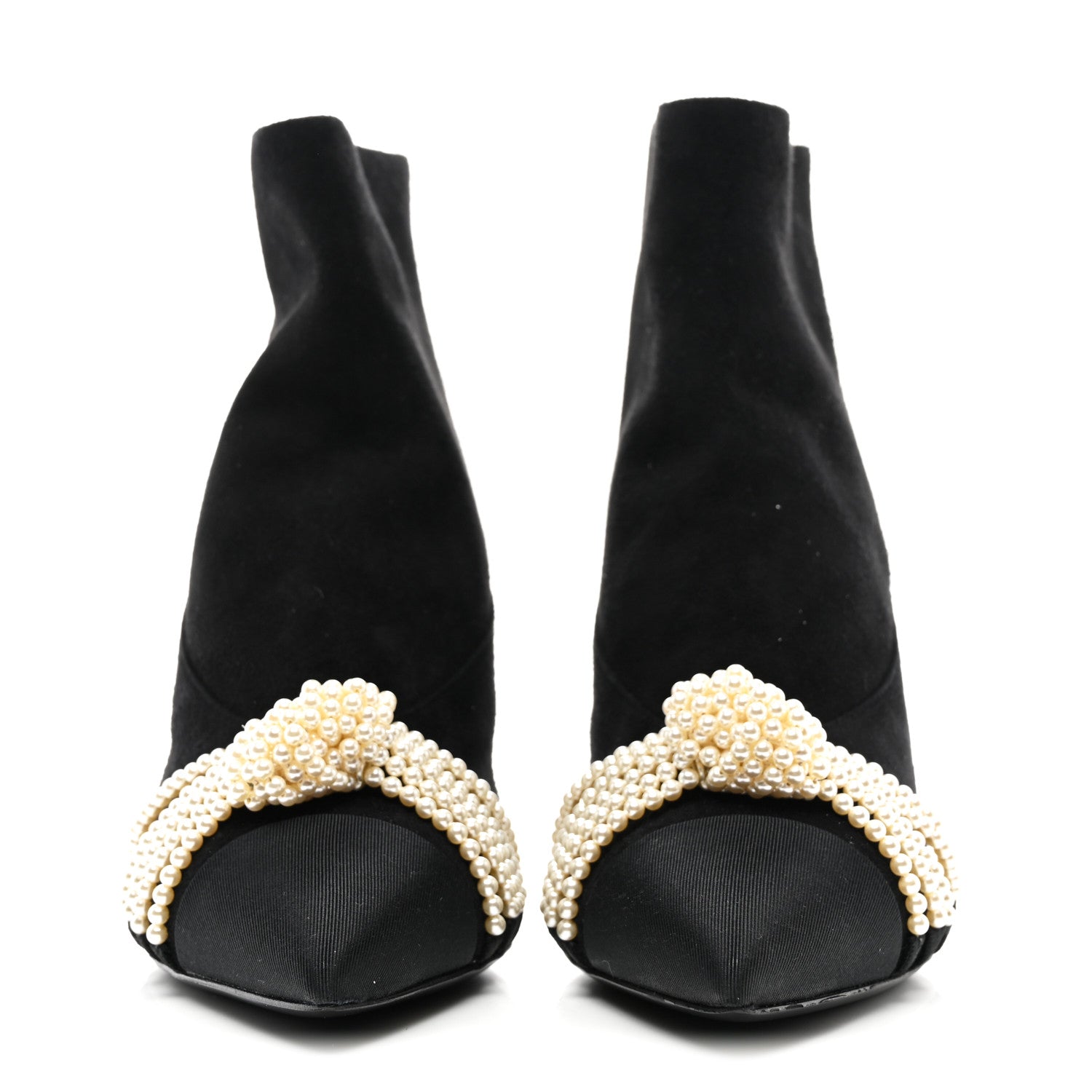 Chanel Suede Calfskin Pearl Cap Toe Short Boots 36 Black 2 of 8