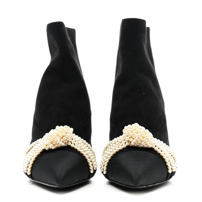 Chanel Suede Calfskin Pearl Cap Toe Short Boots 36 Black 2 of 8