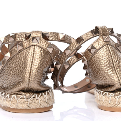 Valentino Garavani Metallic Grained Calfskin Rockstud Ankle Wrap Espadrille 20mm Flats 37 Skin Natural 9 of 10