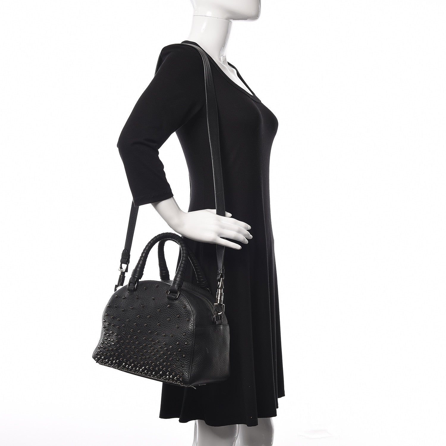 Christian Louboutin Grained Calfskin Studded Satchel Black 2 of 17