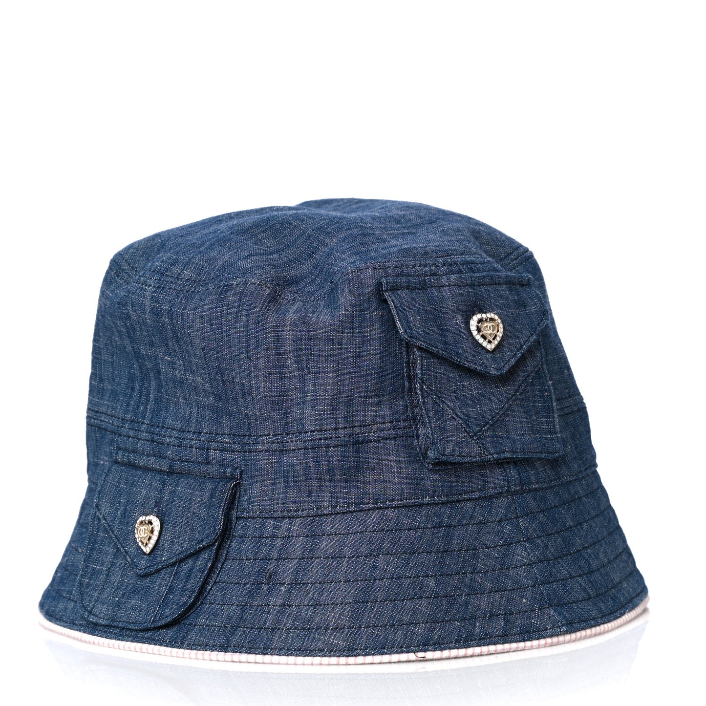 Denim Gingham Crystal CC Pocket Bucket Hat 57 Blue Pink