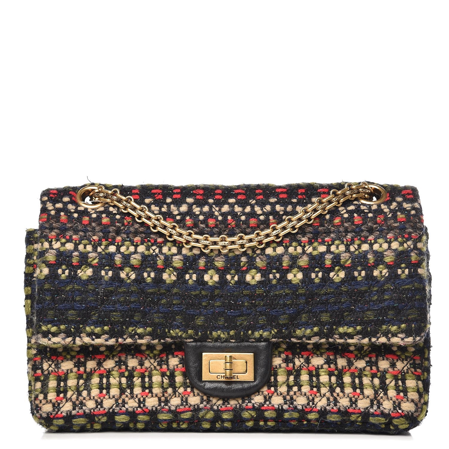 Chanel Tweed 2.55 Reissue 225 Flap Green Red Beige Black 1 of 7