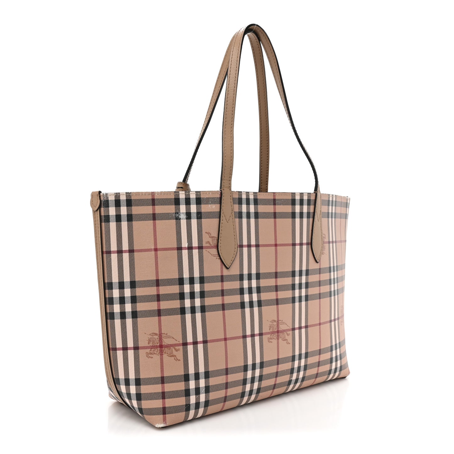 Grainy Calfskin Haymarket Check Medium Reversible Tote Camel