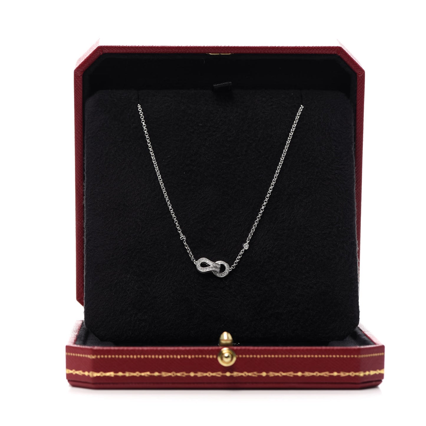 18K White Gold Diamond Agrafe Pendant Necklace