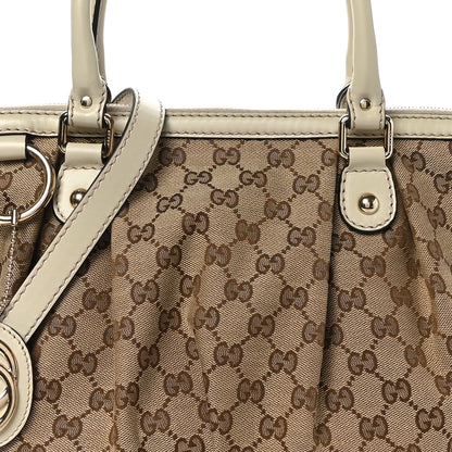 Gucci Monogram Margaux Calfskin Medium Sukey Top Handle Bag Beige Ebony Mystic White 8 of 10