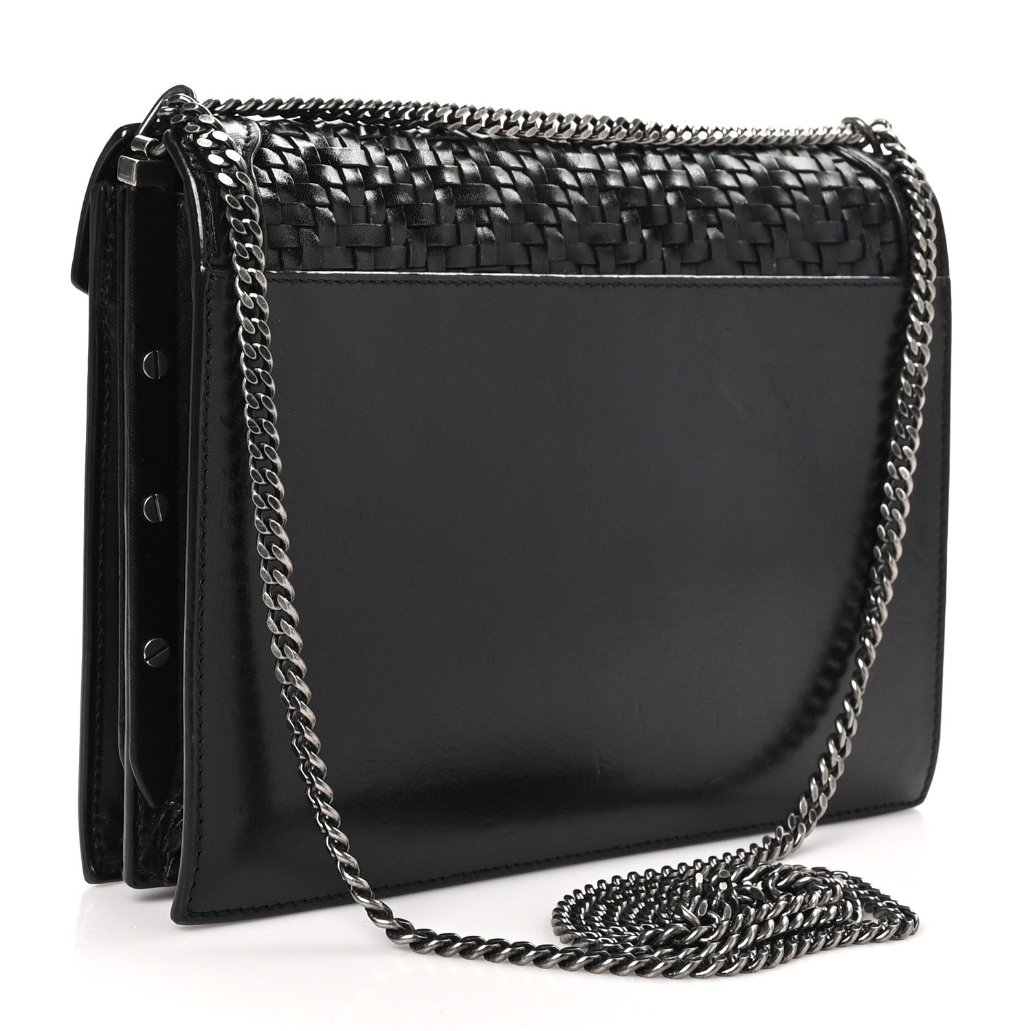 Saint Laurent Calfskin Woven Monogram Cassandra Clasp Bag Black 3 of 10