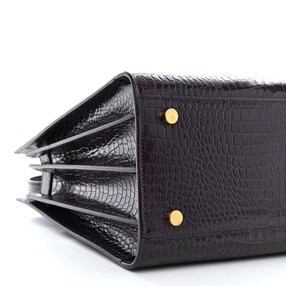 Saint Laurent Calfskin Crocodile Embossed Small Sac de Jour Prune 9 of 10