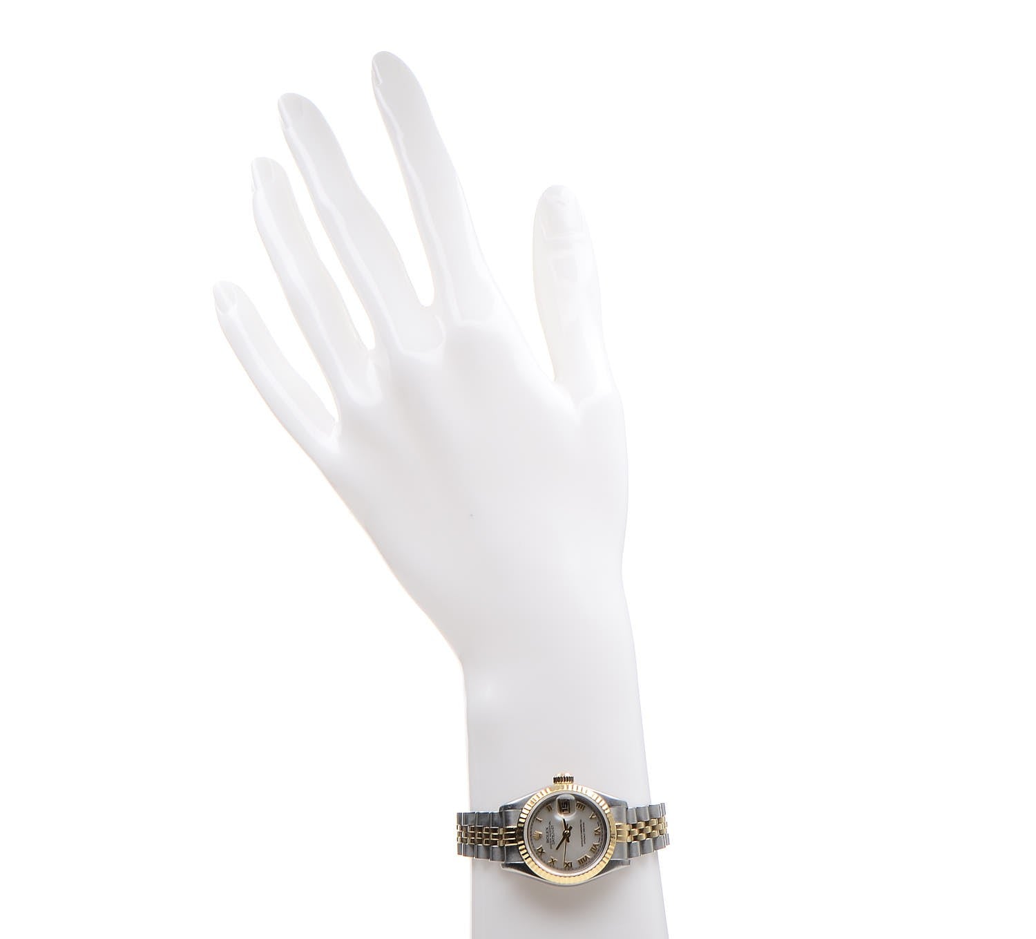 Rolex Stainless Steel 18K Yellow Gold 26mm Oyster Perpetual Datejust Watch White Roman 79173 2 of 7