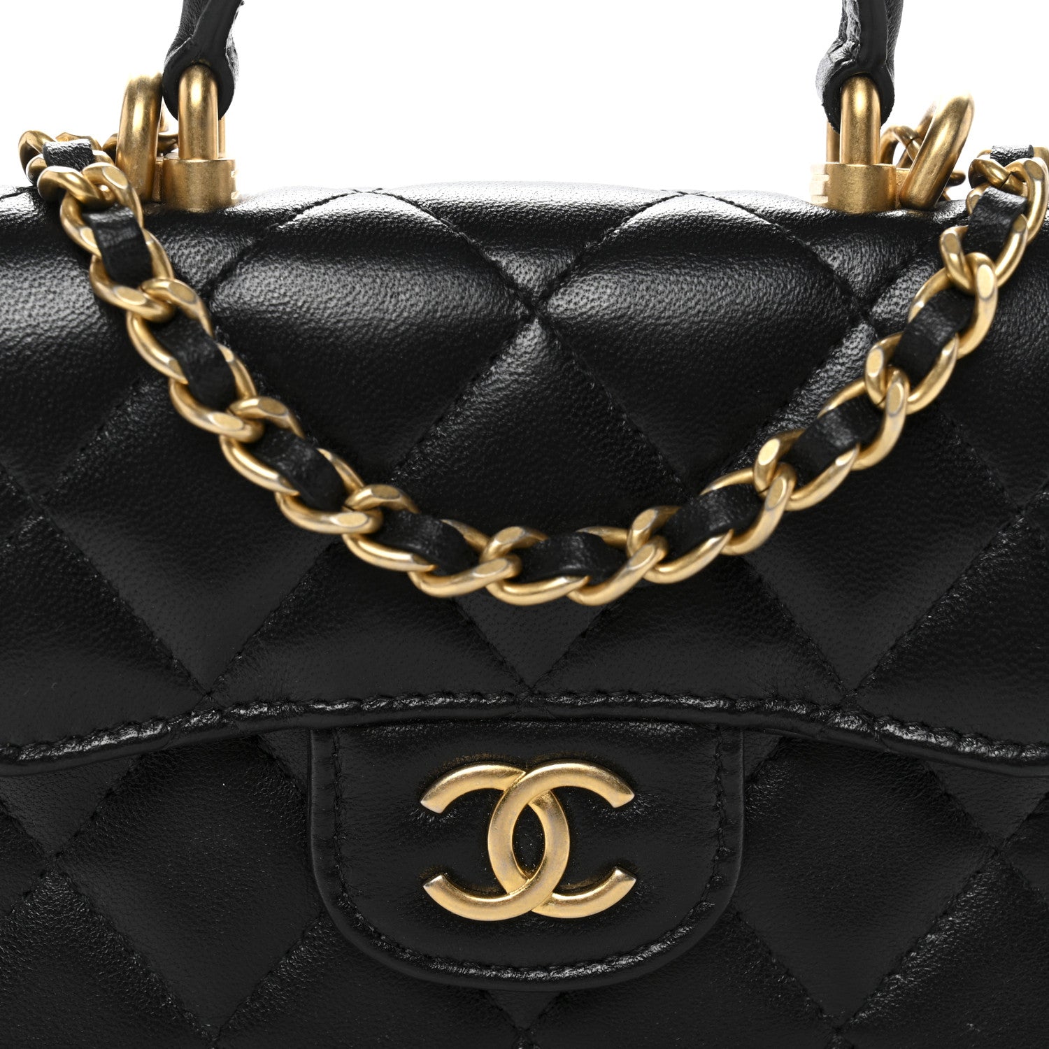 Chanel Lambskin Quilted Top Handle Flap Coin Purse With Chain Black 9 of 12