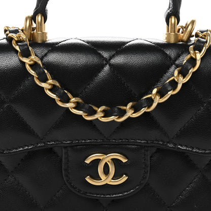 Chanel Lambskin Quilted Top Handle Flap Coin Purse With Chain Black 9 of 12