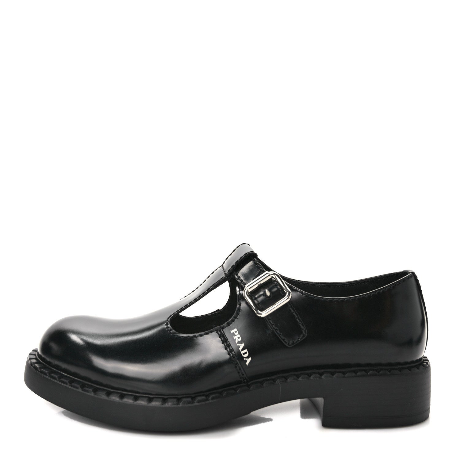Prada Spazzolato Mens Mary Jane T Strap 40mm Loafers 9 Black