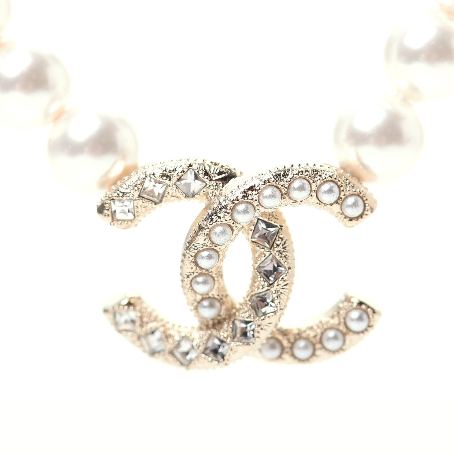 Chanel Pearl Crystal Chain CC Necklace Gold 4 of 6