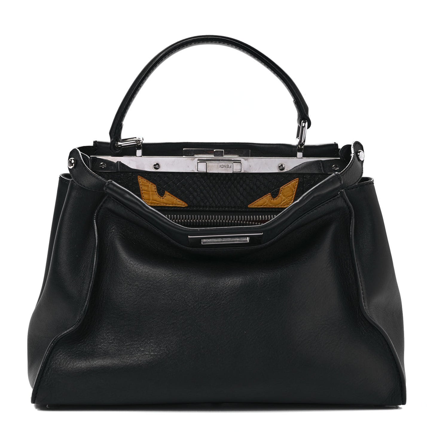Vitello Seta Snakeskin Crocodile Monster Eyes Medium Peekaboo Iconic Satchel Black Girasole