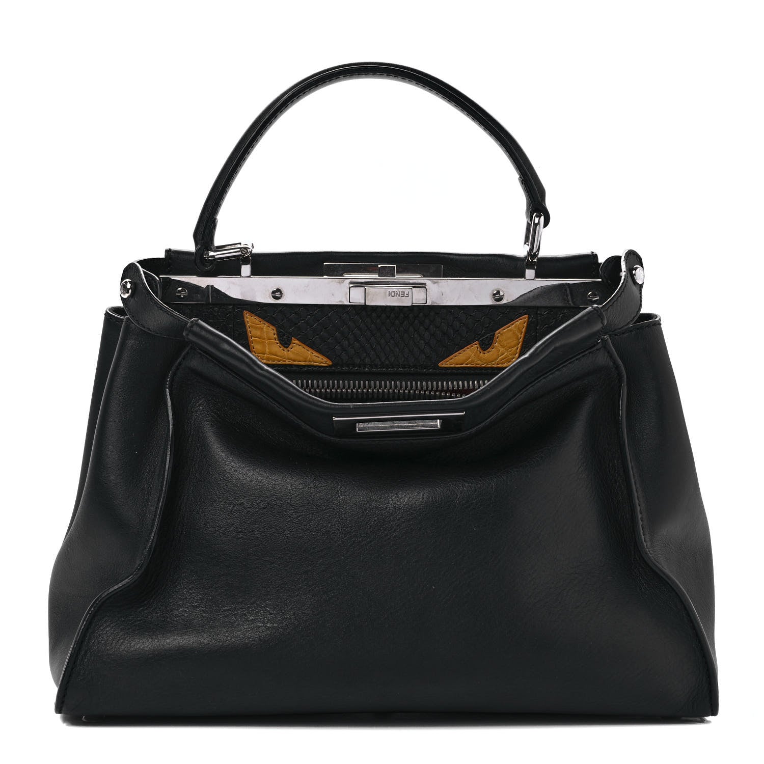 Fendi Vitello Seta Snakeskin Crocodile Monster Eyes Medium Peekaboo Iconic Satchel Black Girasole 1 of 11