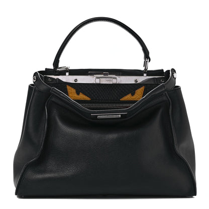 Fendi Vitello Seta Snakeskin Crocodile Monster Eyes Medium Peekaboo Iconic Satchel Black Girasole 1 of 11