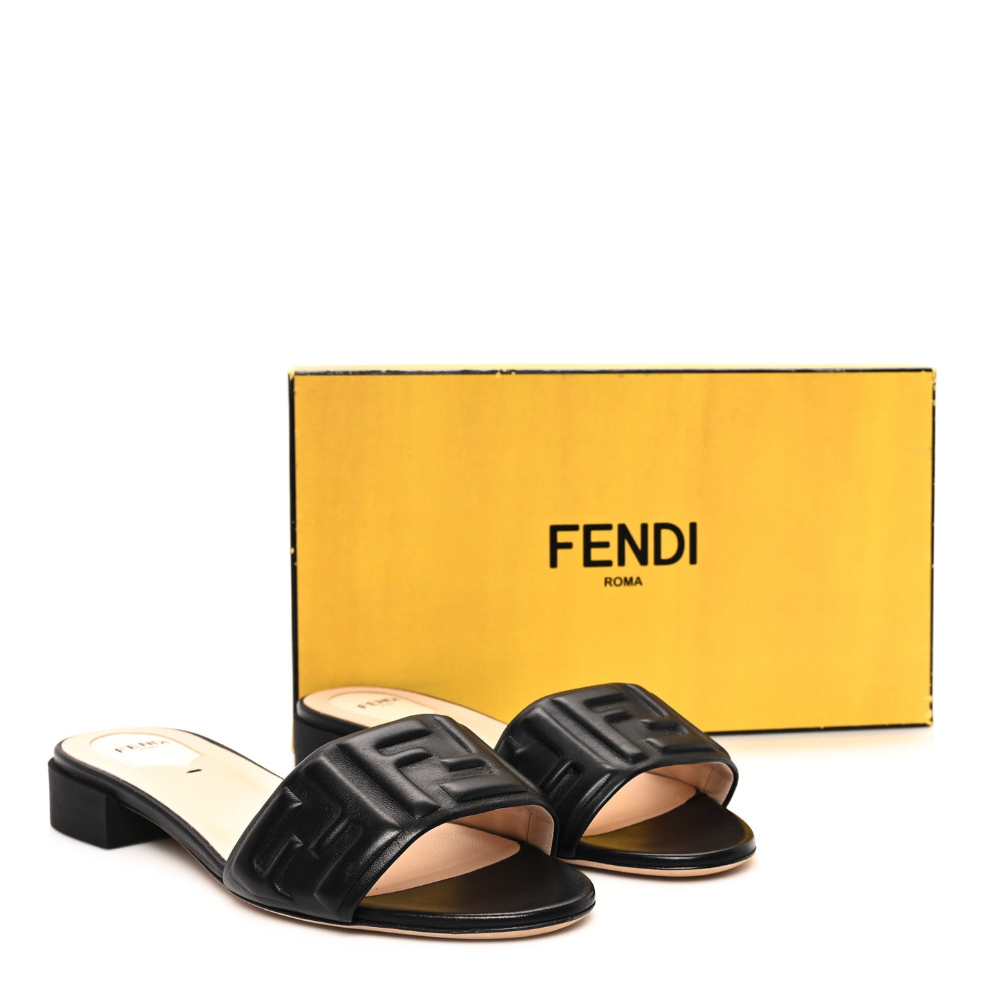 Nappa FF Embossed Flat Slide Sandals 40 Black