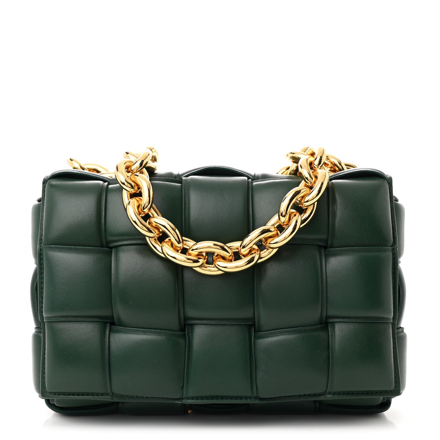 Lambskin Maxi Intreccio Padded Chain Cassette Crossbody Bag Raintree