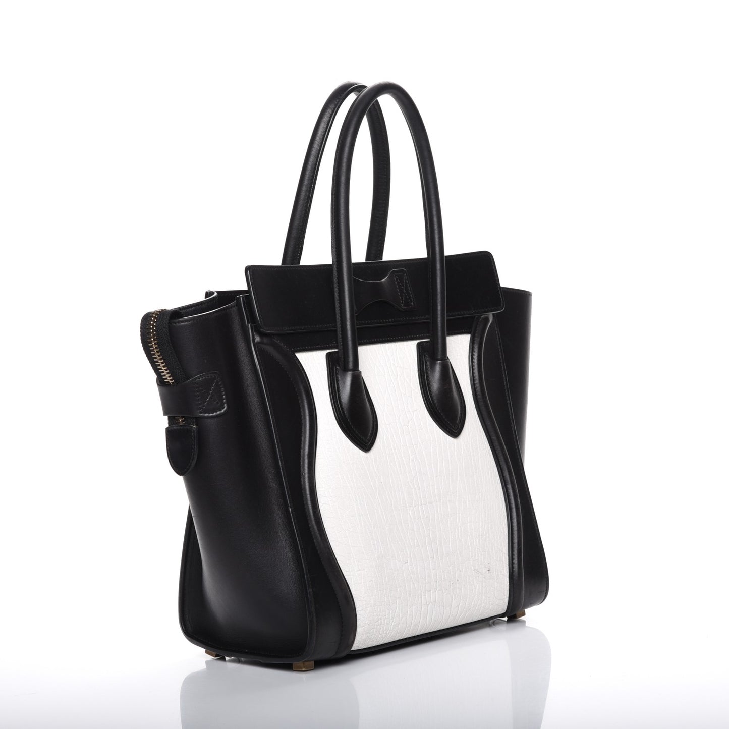 Shrunken Lambskin Micro Bi-Color Luggage Black White