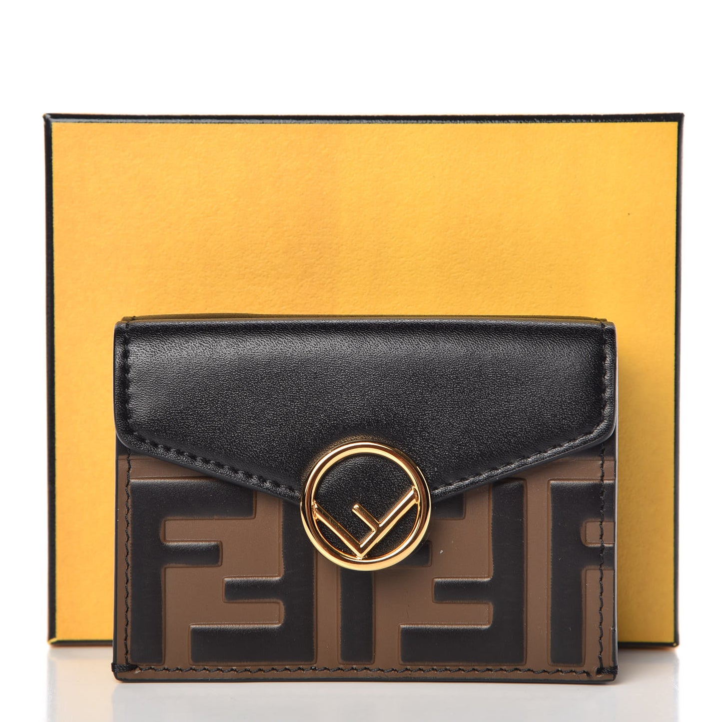 Vitello Liberty F is Fendi Bi-Color FF 1974 Embossed Micro Tri-Fold Envelope Wallet Maya Black