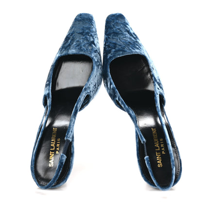 Saint Laurent Velluto Mastrop Tom 90 Dream Slingback Pumps 40 Denim 2 of 10