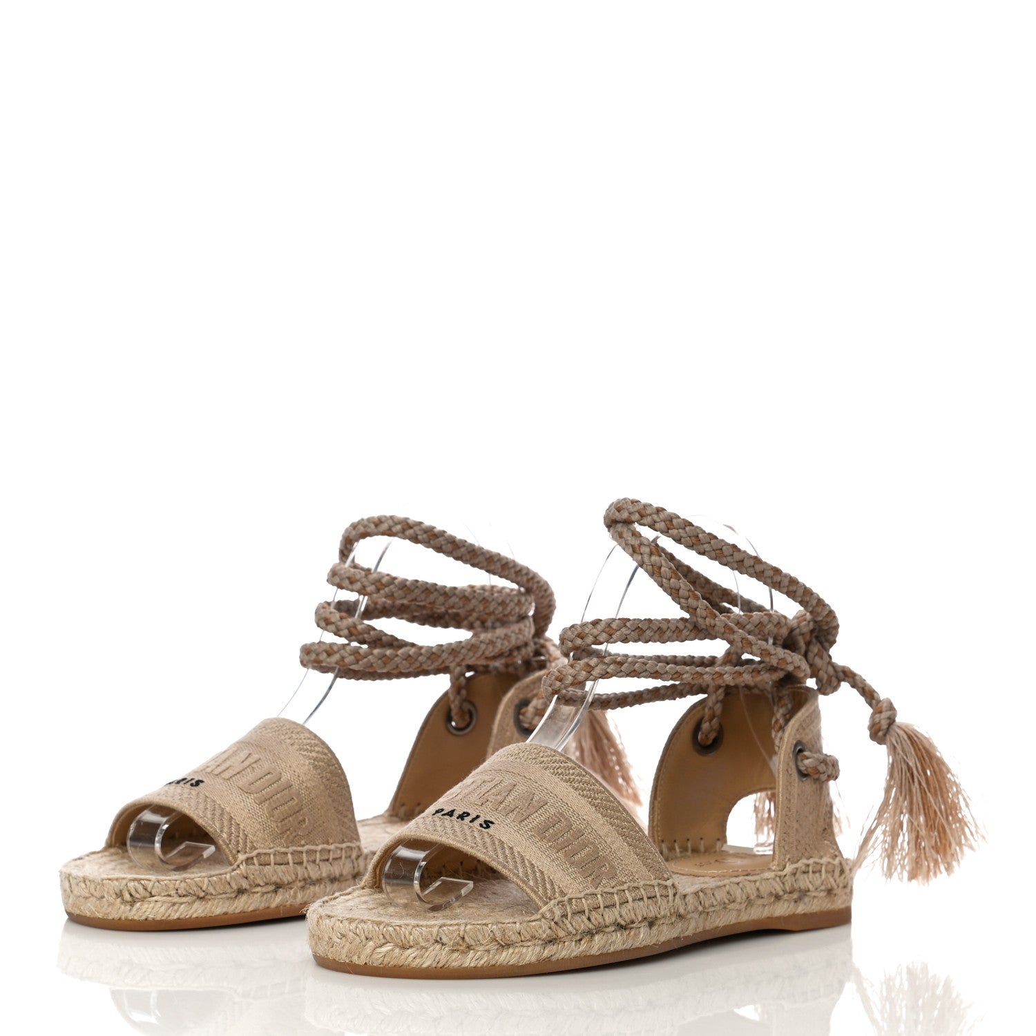Christian Dior Canvas Embroidered Granville Ankle Tie Espadrille Flat Sandals 36.5 Cream 3 of 9