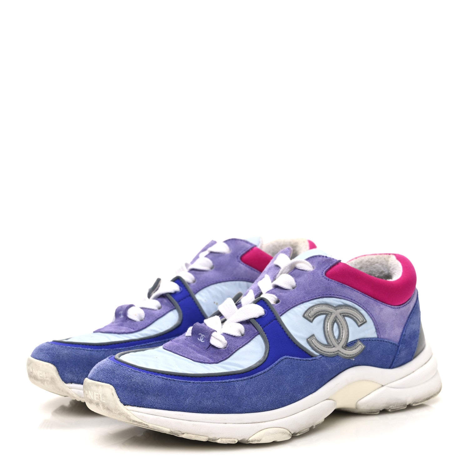Chanel Nylon Calfskin Suede CC Womens Sneakers 39.5 Light Blue 4 of 10