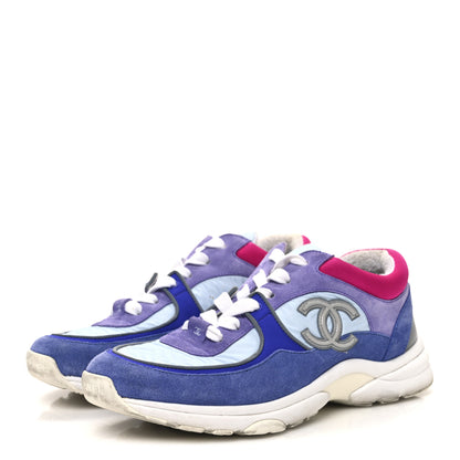 Chanel Nylon Calfskin Suede CC Womens Sneakers 39.5 Light Blue 4 of 10