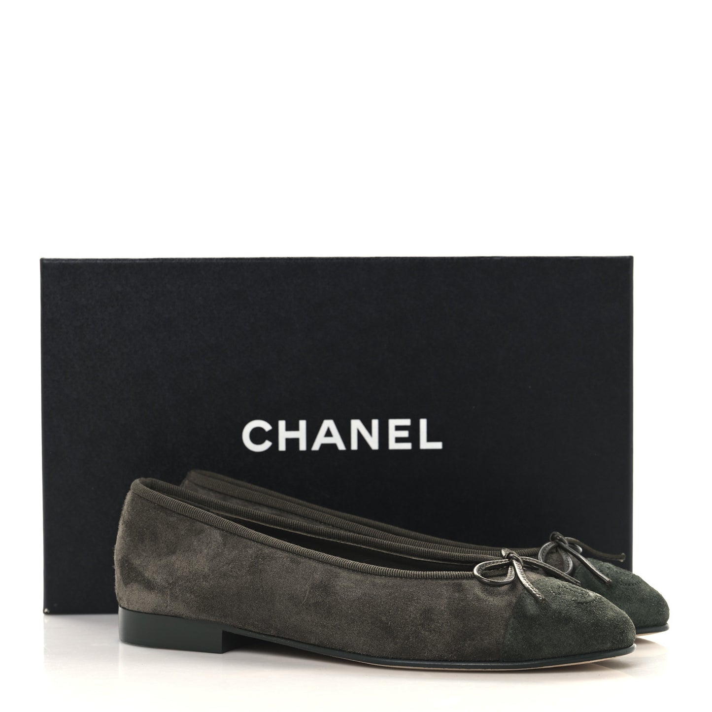 Suede Calfskin Cap Toe CC Ballerina Flats 36 Dark Khaki Dark Green