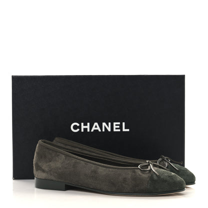 Chanel Suede Calfskin Cap Toe CC Ballerina Flats 36 Dark Khaki Dark Green 10 of 10