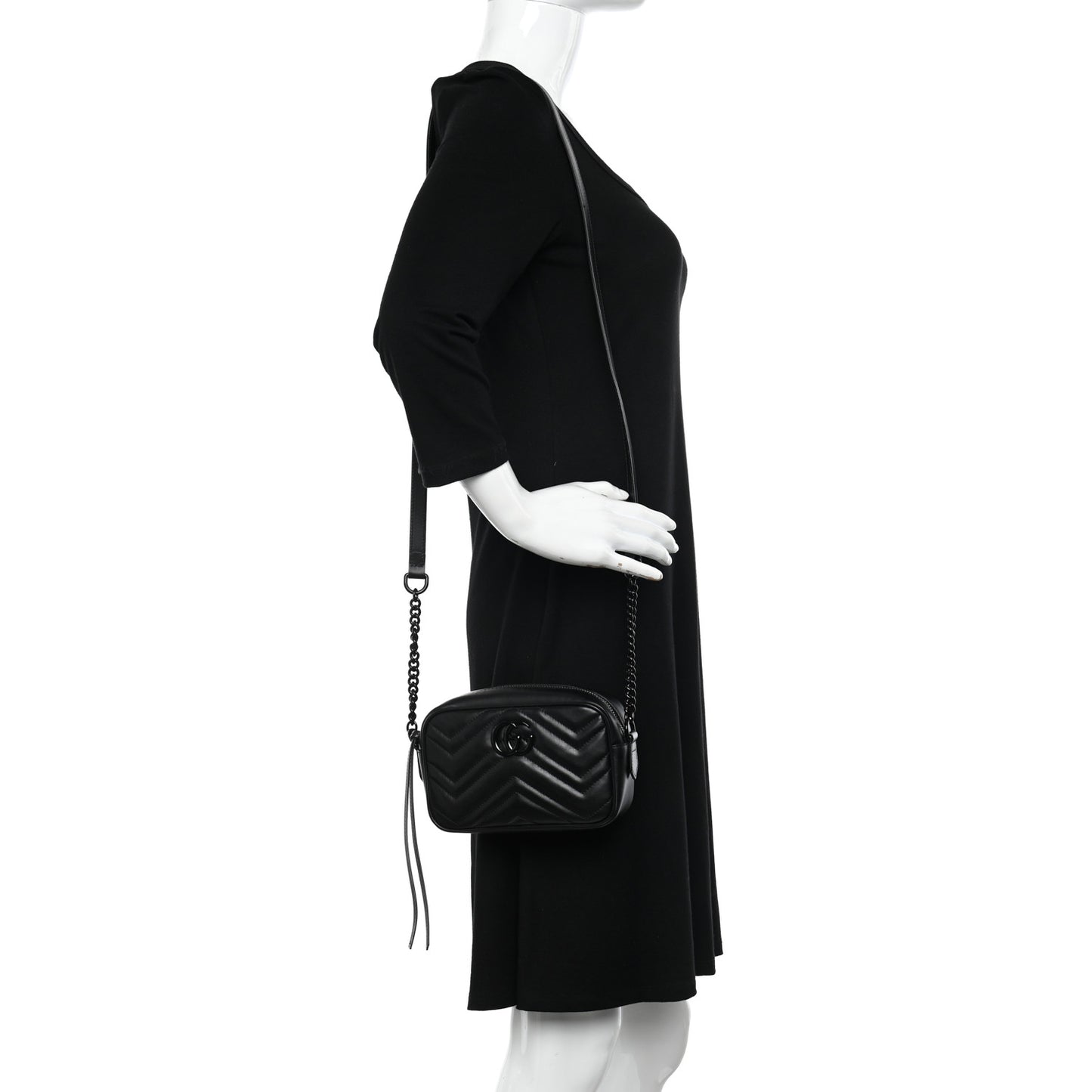 Calfskin Matelasse Monochrome Mini GG Marmont Chain Shoulder Bag Black