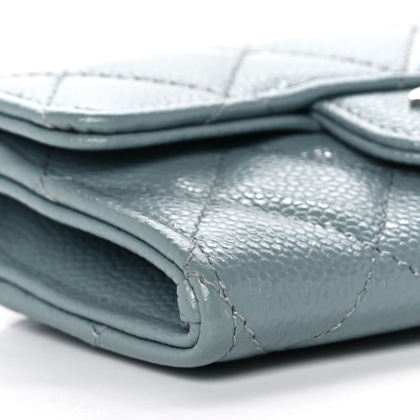Caviar Quilted Flap Card Holder Wallet Light Blue
