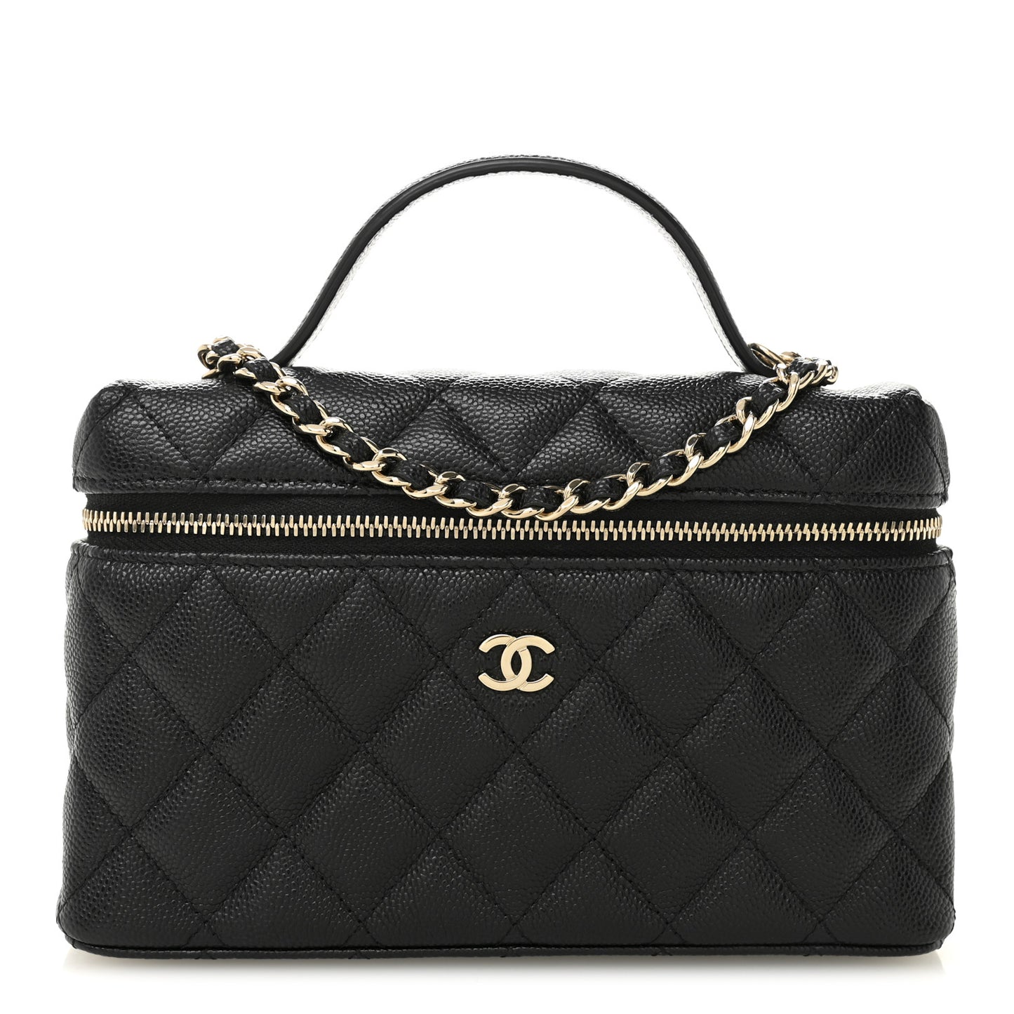 Caviar Quilted Top Handle Slim Vanity With Chain Black