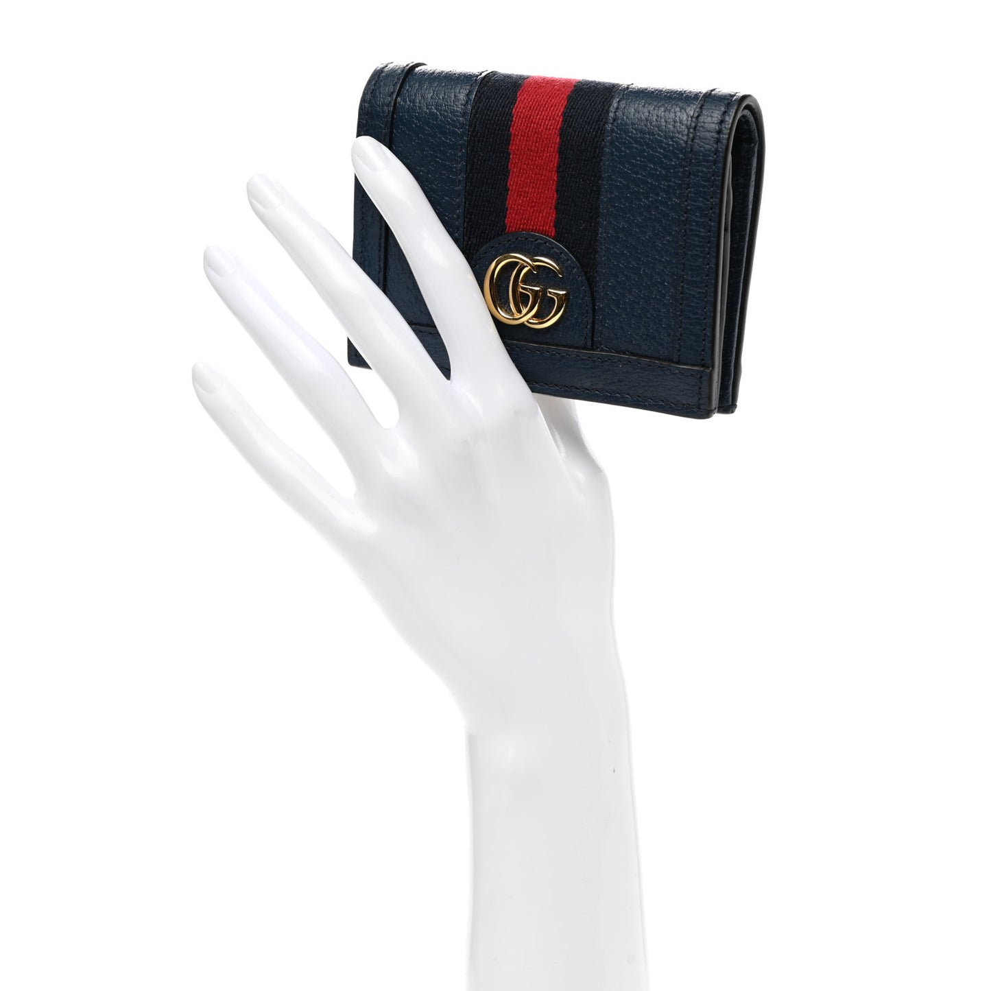 Textured Calfskin Web Ophidia Card Case Blue Agata
