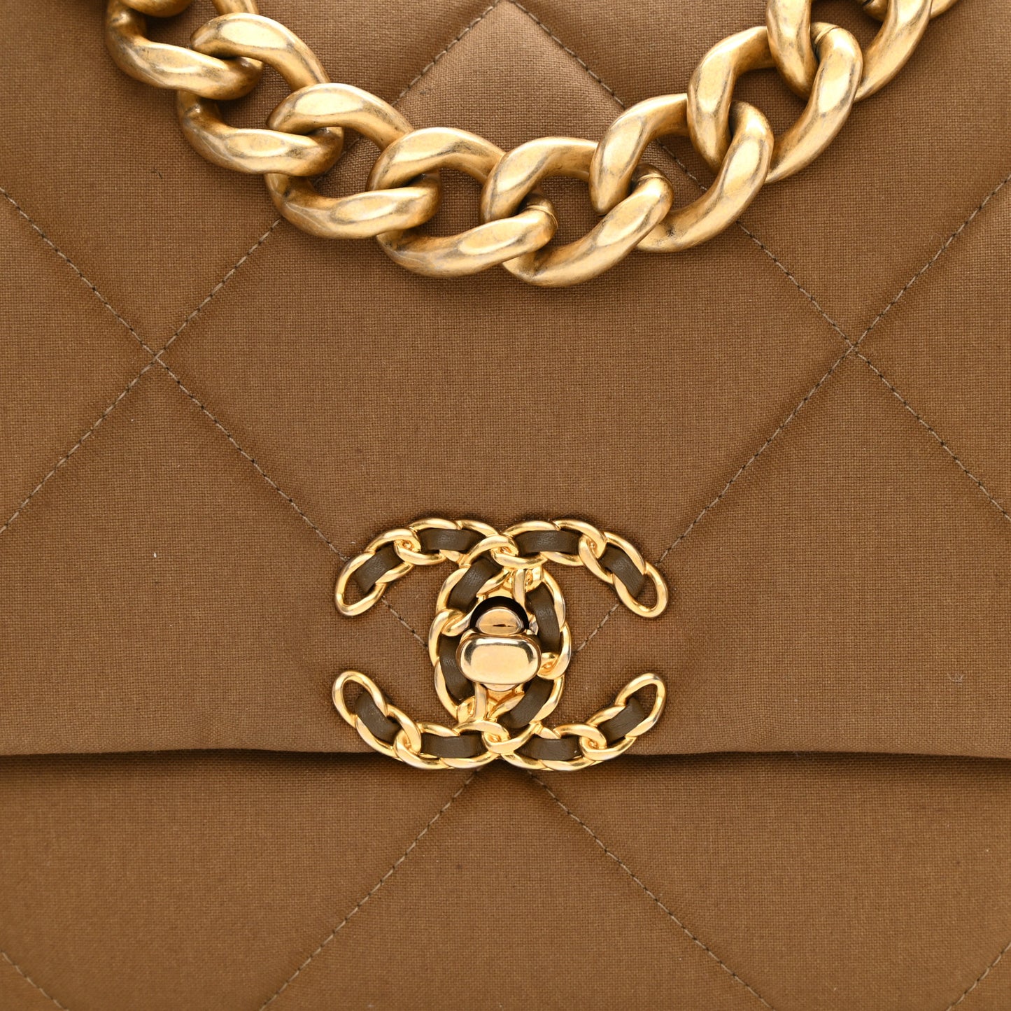 Canvas Quilted Large Chanel 19 Flap Bronze