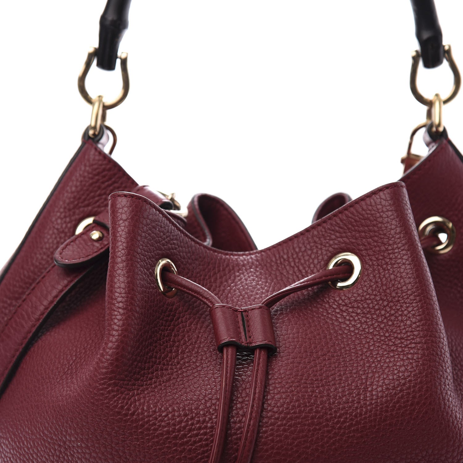 Gucci Pebbled Calfskin Miss Bamboo Bucket Bag Burgundy 10 of 10